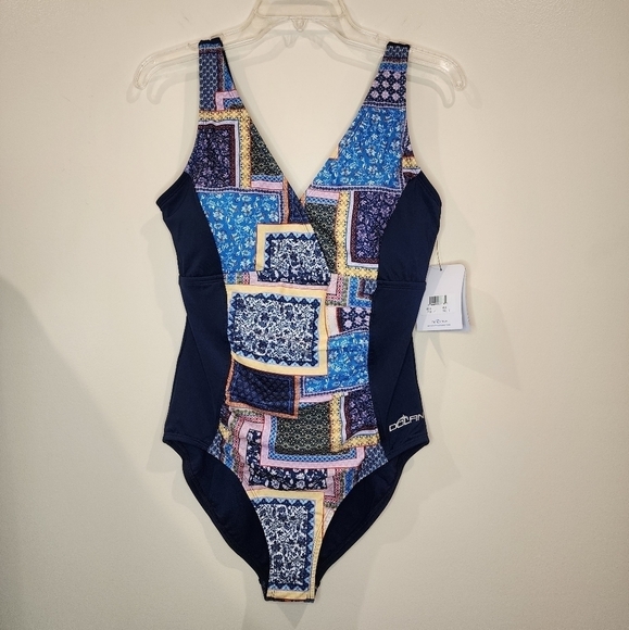 NWT Dolfin Swimwear One Piece Byzantine Print Panel V Neck Tummy Control Sz 14 - Picture 3 of 15